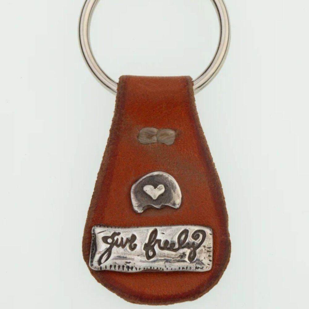 Jes Maharry Give Freely silver & leather  keychain